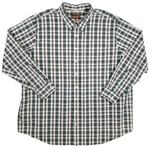 Oak Hill Button Down Shirt Men 3XLT Green Blue Plaid Long‎ Sleeve Wrinkle Free